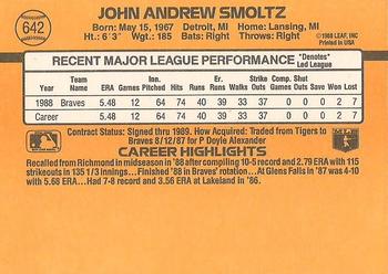 1989 Donruss #642 John Smoltz Back