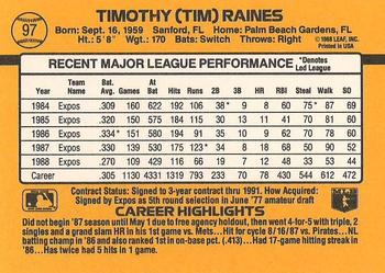 1989 Donruss #97 Tim Raines Back