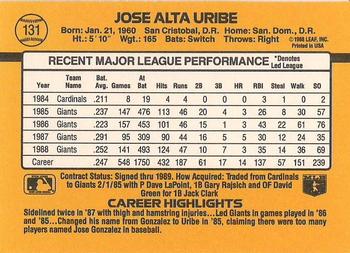 1989 Donruss #131 Jose Uribe Back