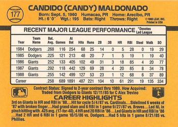 1989 Donruss #177 Candy Maldonado Back