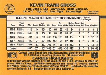 1989 Donruss #194 Kevin Gross Back