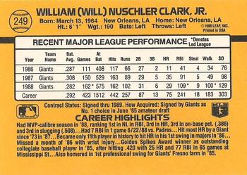 1989 Donruss #249 Will Clark Back