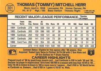 1989 Donruss #301 Tommy Herr Back