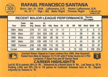 1989 Donruss #309 Rafael Santana Back