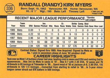 1989 Donruss #336 Randy Myers Back