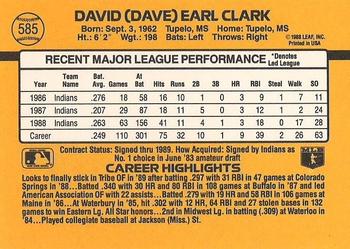 1989 Donruss #585 Dave Clark Back