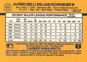 1989 Donruss #644 Bill Schroeder Back