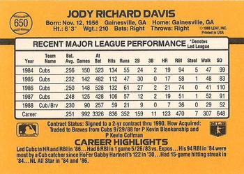 1989 Donruss #650 Jody Davis Back