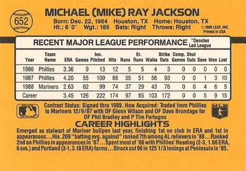 1989 Donruss #652 Mike Jackson Back