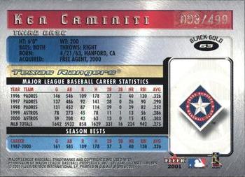 2001 Fleer Futures - Black Gold #63 Ken Caminiti  Back