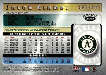 2001 Fleer Futures - Black Gold #100 Jason Giambi  Back