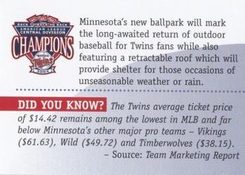 2005 Minnesota Twins A Ballpark for Minnesota #NNO A Ballpark for Minnesota Back