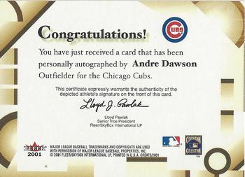 2001 Fleer Greats of the Game - Autographs #NNO Andre Dawson Back