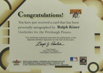 2001 Fleer Greats of the Game - Autographs #NNO Ralph Kiner Back