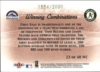 2001 Fleer Platinum - Winning Combinations #23 WC Todd Helton / Jason Giambi Back