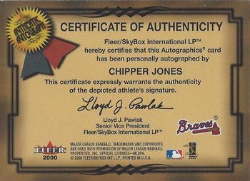 2001 Fleer Premium - Autographics #NNO Chipper Jones Back