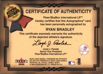 2001 Fleer Premium - Autographics Silver #NNO Ryan Bradley Back