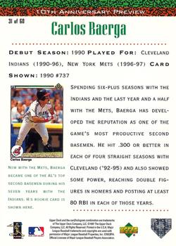 1998 Upper Deck - 10th Anniversary Preview #31 Carlos Baerga Back