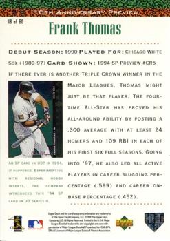 1998 Upper Deck - 10th Anniversary Preview #18 Frank Thomas Back