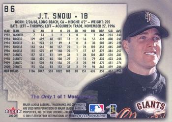 2001 Fleer Showcase - Masterpiece #86 J.T. Snow  Back