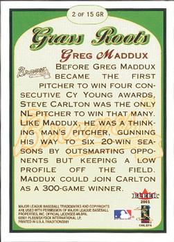 2001 Fleer Tradition - Grass Roots #2 GR Greg Maddux Back