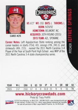 2016 Choice Hickory Crawdads #25 Jeffrey Springs Back