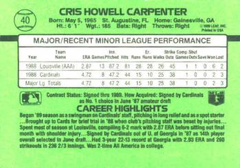 1989 Donruss The Rookies #40 Cris Carpenter Back