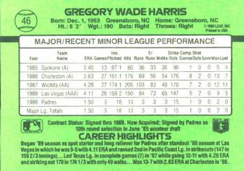 1989 Donruss The Rookies #46 Greg Harris Back