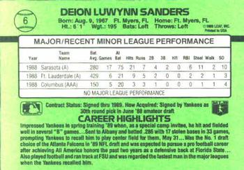 1989 Donruss The Rookies #6 Deion Sanders Back