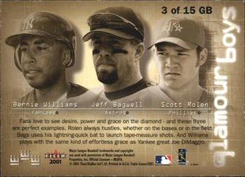 2001 Fleer Triple Crown - Glamour Boys #3GB Scott Rolen / Jeff Bagwell / Bernie Williams  Back