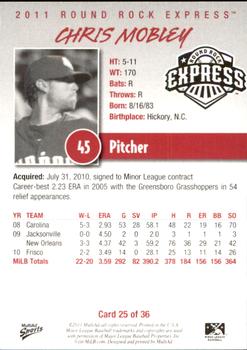 2011 MultiAd Round Rock Express #25 Chris Mobley Back