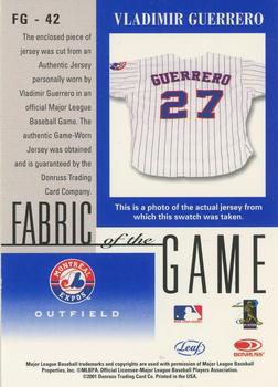 2001 Leaf Certified Materials - Fabric of the Game Base #FG-42 Vladimir Guerrero Back