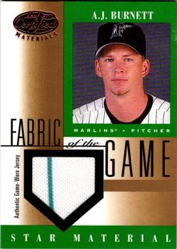 2001 Leaf Certified Materials - Fabric of the Game Base #FG-84 A.J. Burnett  Front