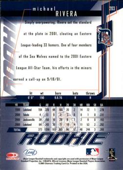 2001 Leaf Rookies & Stars - Autographs #203 Michael Rivera Back