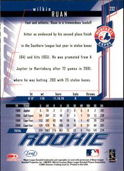 2001 Leaf Rookies & Stars - Autographs #232 Wilkin Ruan Back