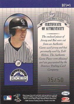 2001 Leaf Rookies & Stars - Dress for Success Prime Cuts #DFS8 Todd Helton  Back