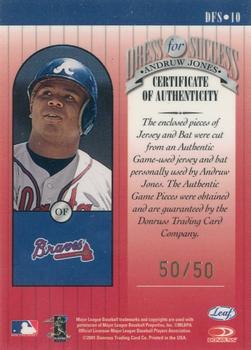 2001 Leaf Rookies & Stars - Dress for Success Prime Cuts #DFS10 Andruw Jones  Back