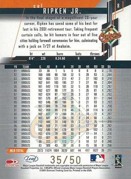 2001 Leaf Rookies & Stars - Longevity #8 Cal Ripken Jr.  Back