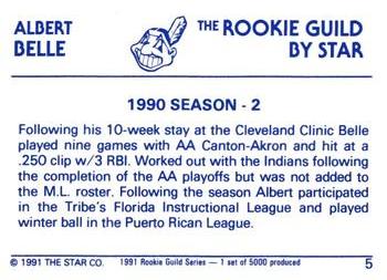 1991 Star The Rookie Guild #5 Albert Belle Back