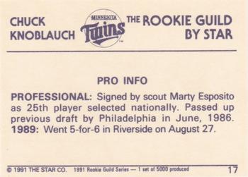 1991 Star The Rookie Guild #17 Chuck Knoblauch Back