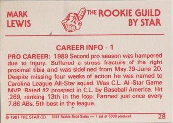 1991 Star The Rookie Guild #28 Mark Lewis Back