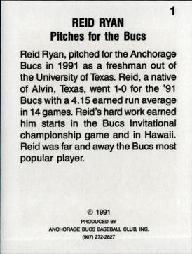 1991 Anchorage Bucs #1 Reid Ryan Back