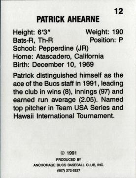 1991 Anchorage Bucs #12 Patrick Ahearne Back