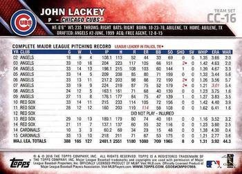 2016 Topps Chicago Cubs #CC-16 John Lackey Back