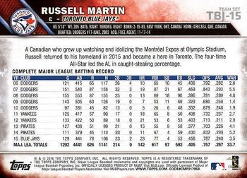 2016 Topps Toronto Blue Jays #TBJ-15 Russell Martin Back