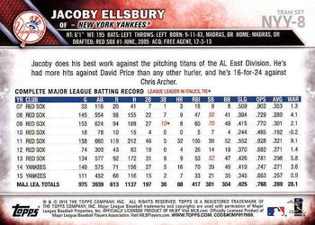 2016 Topps New York Yankees #NYY-8 Jacoby Ellsbury Back
