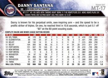 2016 Topps Minnesota Twins #MT-17 Danny Santana Back