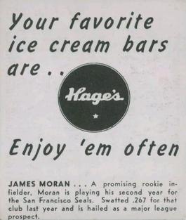 1950 Hage's Dairy #NNO Jim Moran Back