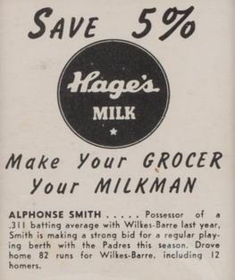 1950 Hage's Dairy #NNO Al Smith Back