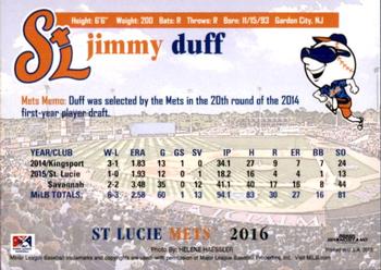 2016 Grandstand St. Lucie Mets #NNO Jimmy Duff Back